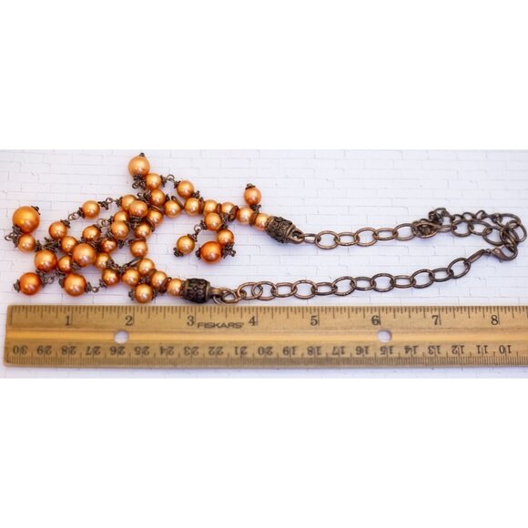 18 inch, Vintage Golden Brown Ball Beads Unique Bib Necklace - V28 - Picture 3 of 3